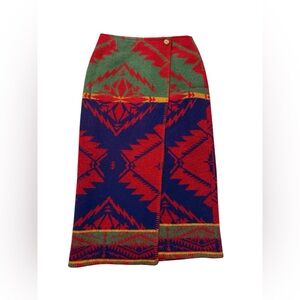 RALPH LAUREN COUNTRY SOUTHWESTERN INDIAN BLANKET 100% WOOL TRIBAL WRAP SKIRT 10